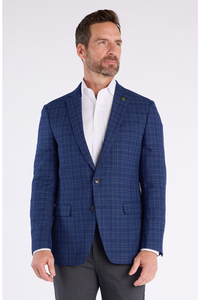 Plaid Wool Blend Sport Coat, Alternate, color, NAVY