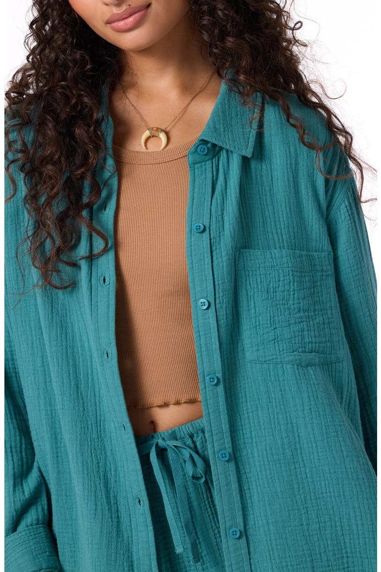 Leni Oversize Cotton Gauze Button-Up Shirt, Alternate, color, NORTH SEA