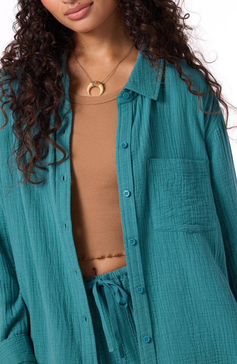 O'Neill Leni Oversize Cotton Gauze Button-Up Shirt, Alternate, color, North Sea