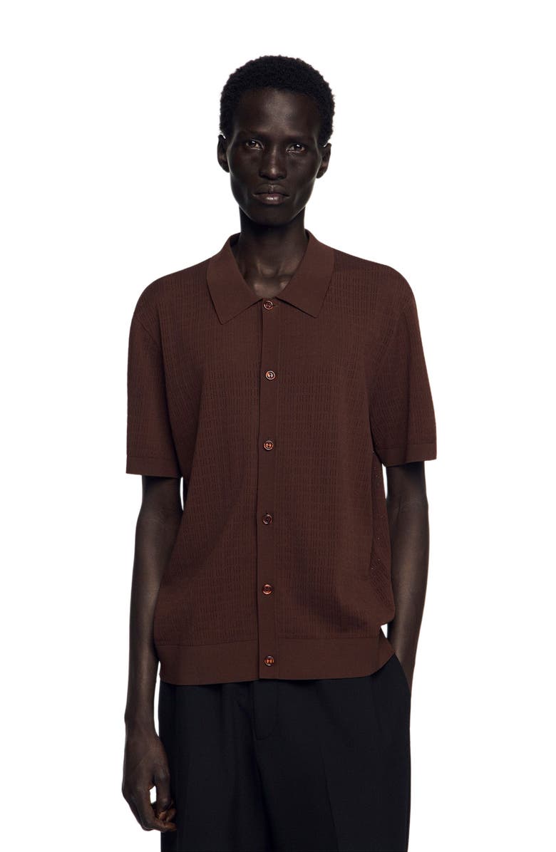 SANDRO Openwork shirt, Main, color, Chocolate