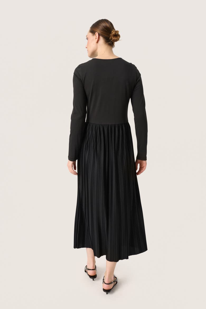 Simone Plisse Long Sleeve Maxi Dress, Alternate, color, Black