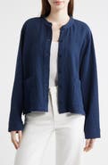 Eileen Fisher Mandarin Textured Stretch Organic Cotton Shirt Jacket