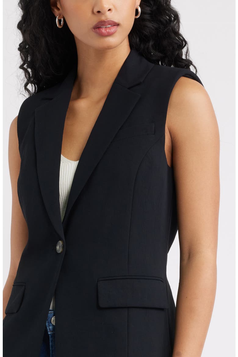 The Curator Belt Detail Longline Vest, Alternate, color, BLACK