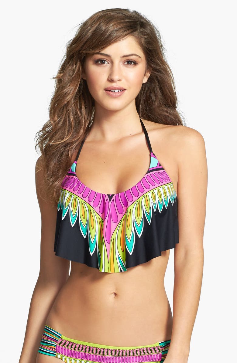 Trina Turk 'Plumas' Ruffle Bikini Top, Main, color, 