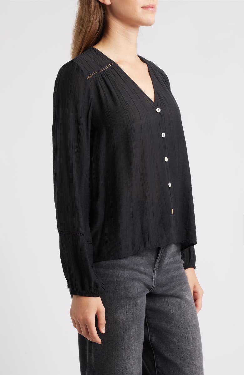Cloth & Stone Ladder Stitch Front Button Top, Alternate, color, Black