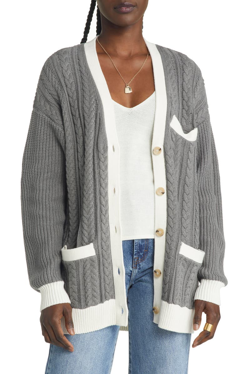 Treasure & Bond Varsity Mix Stitch Tipped Cardigan, Main, color,