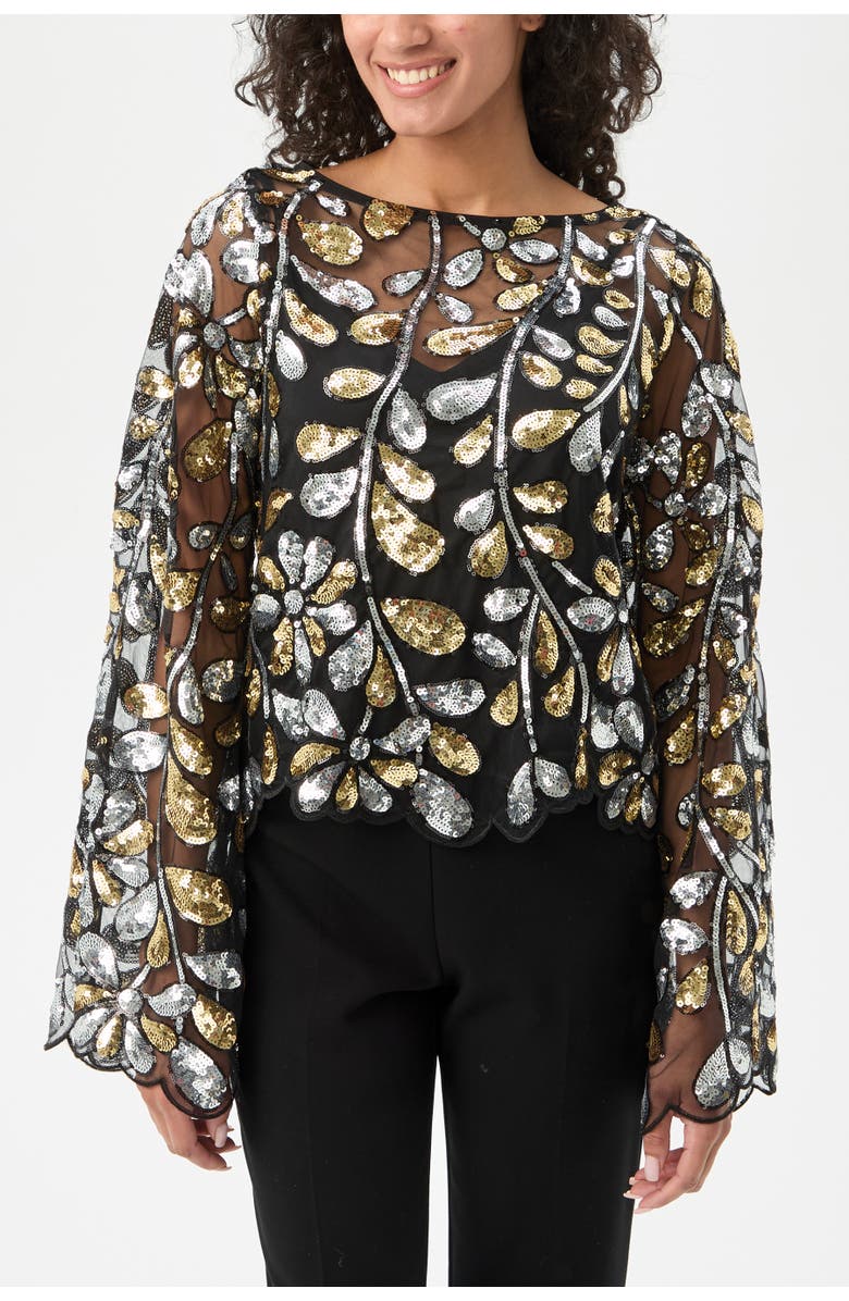 Trina Turk Femmes Fringe Sequin Top, Main, color, Black/Gold