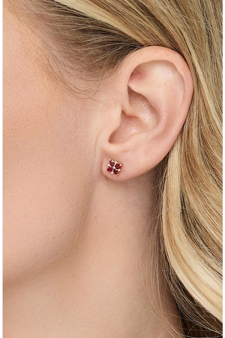 El Mar Stud Earrings, Alternate, color, RUBY/ 18K YELLOW GOLD
