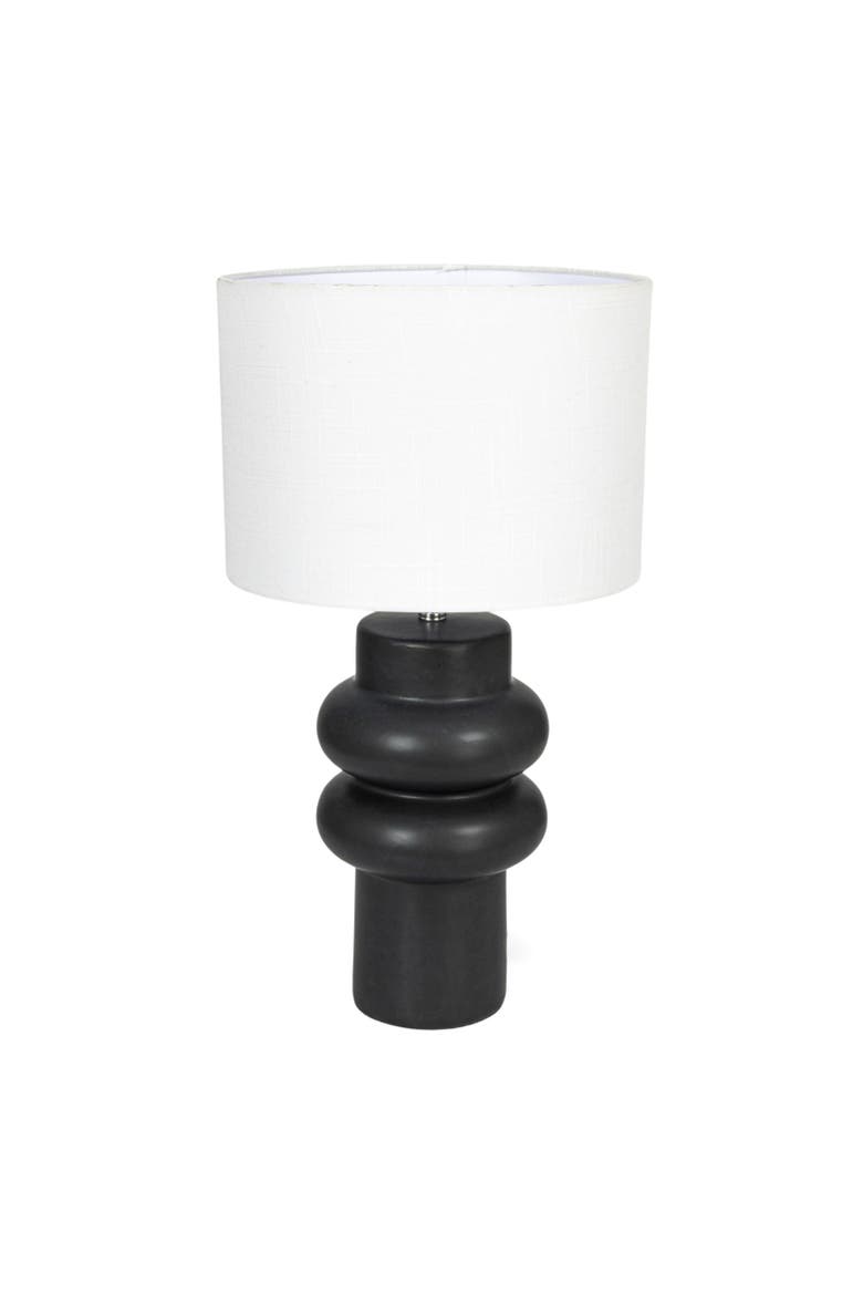 Stoneware Table Lamp with Linen Shade, Swivel Neck and Inline Switch, Black, Main, color, Black