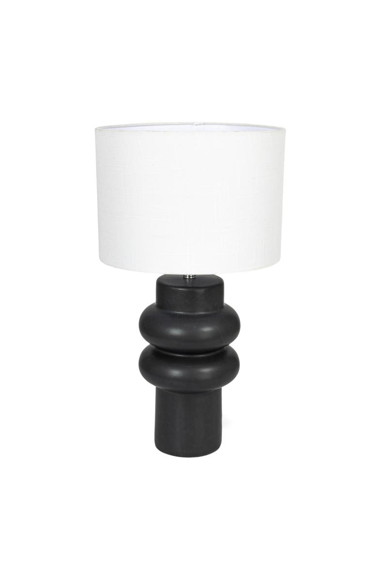 Storied Home Stoneware Table Lamp with Linen Shade, Swivel Neck and Inline Switch, Black, Main, color, Black