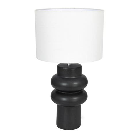 Stoneware Table Lamp with Linen Shade, Swivel Neck and Inline Switch, Black