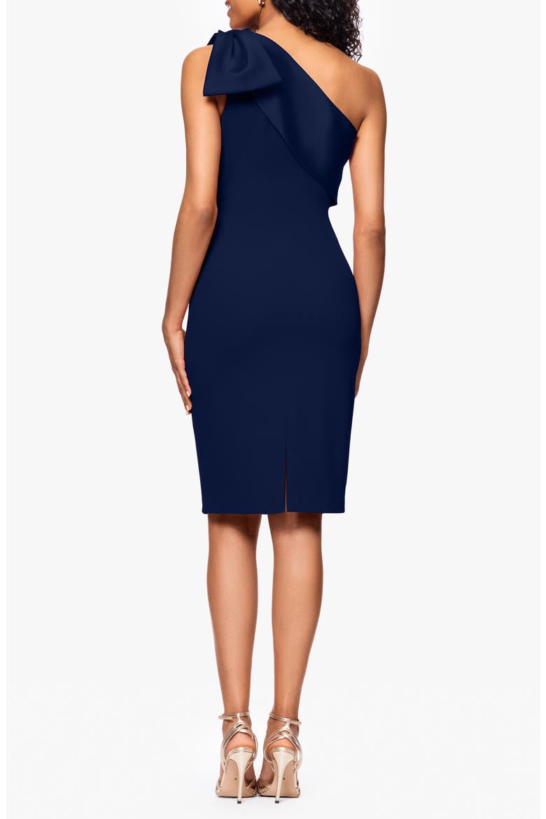 Bow Detail One-Shoulder Scuba Crepe Cocktail Sheath Dress, Alternate, color, NAVY