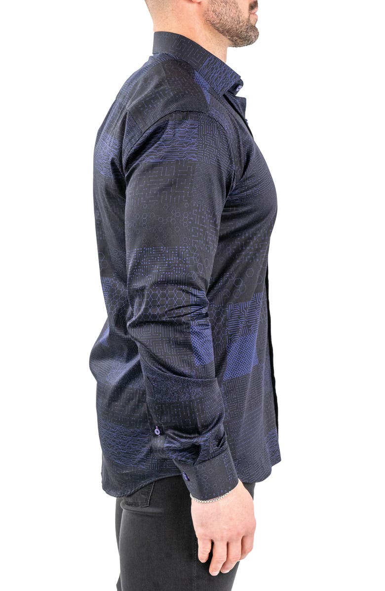 Maceoo Fibonacci Metaversee Black Contemporary Fit Button-Up Shirt, Alternate, color, 
