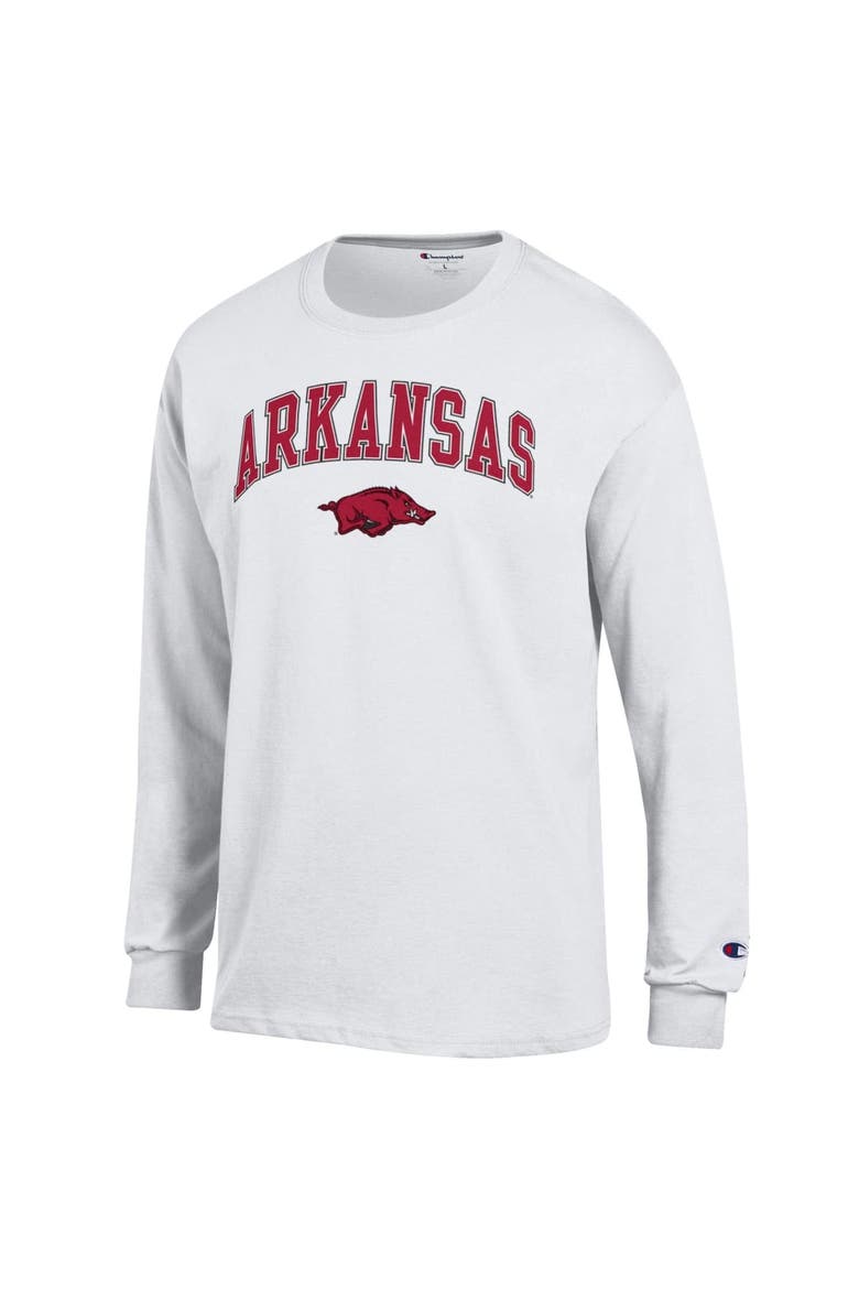 Men's Champion  White Arkansas Razorbacks Arch Over Logo Long Sleeve T-Shirt, Alternate, color, White