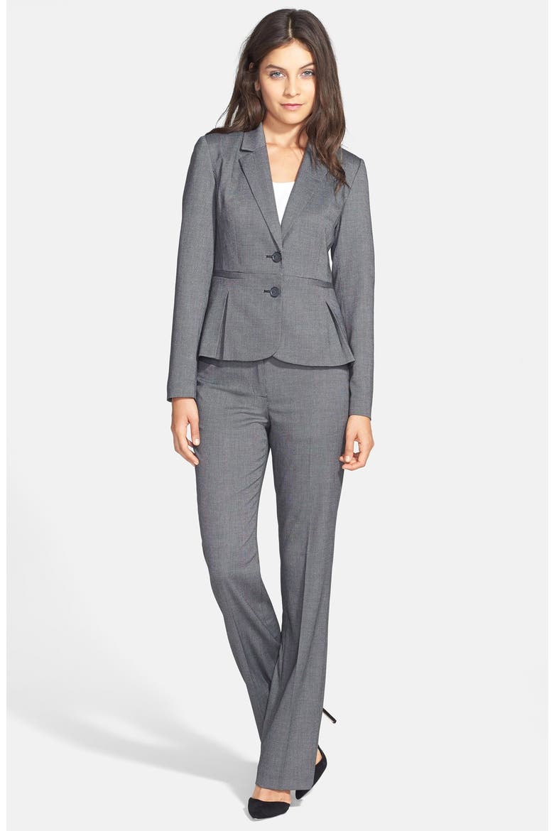 Pleat Peplum Suit Jacket, Alternate, color, BLACK BIRDSEYE PATTERN