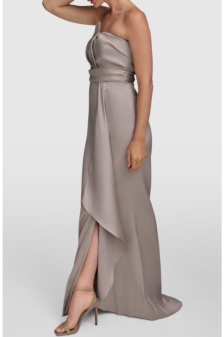 Asymmetric Strapless Satin Gown, Alternate, color, COBBLESTONE