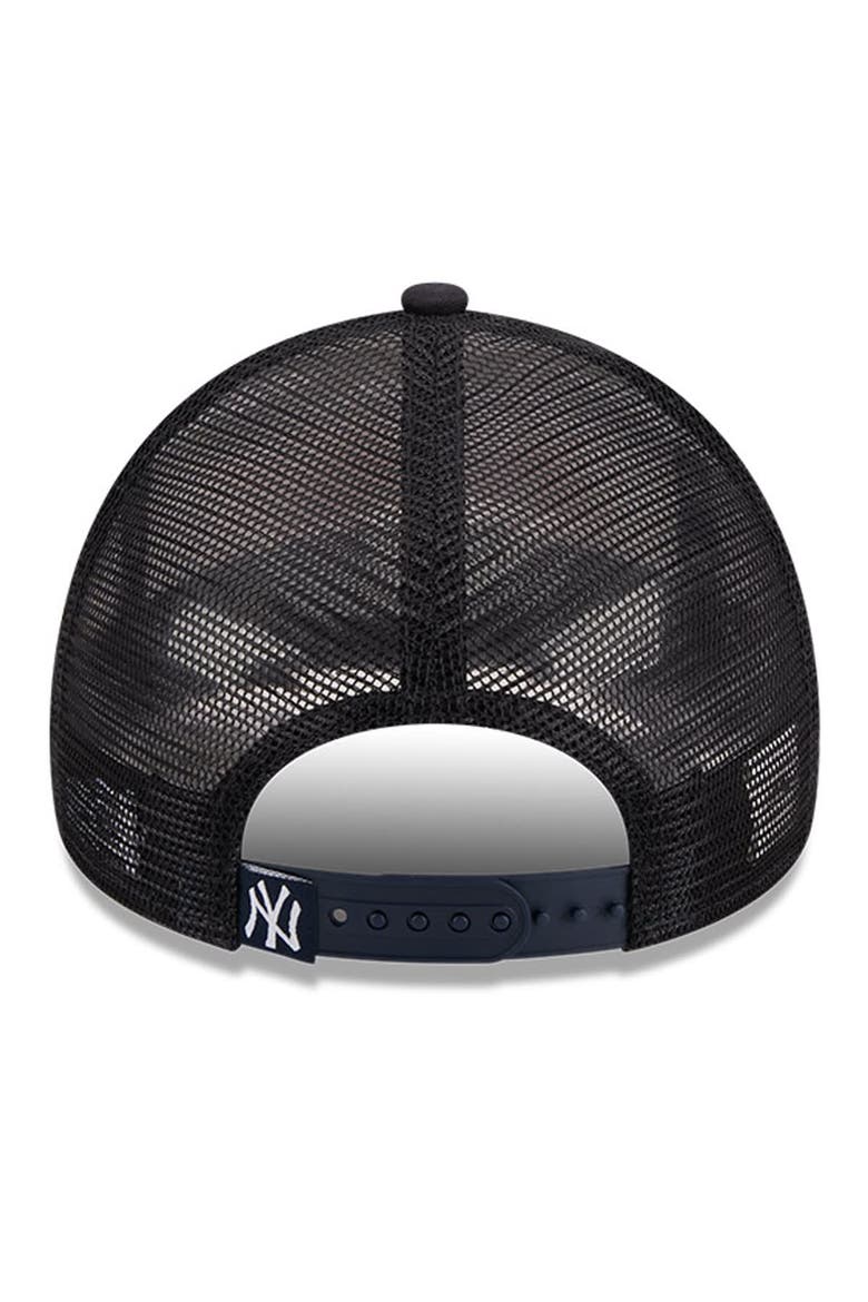 Men's New Era White/Navy New York Yankees Stacked A-Frame Trucker 9FORTY Adjustable Hat, Alternate, color, White