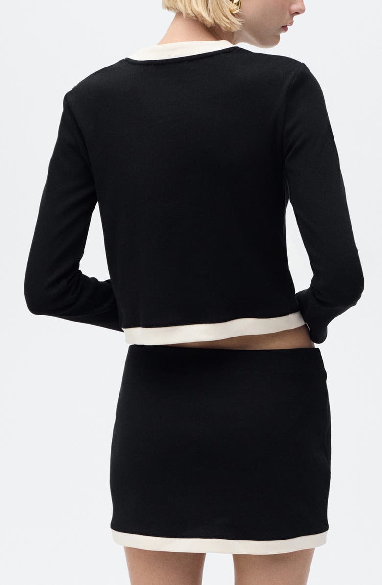 MANGO Contrast Cotton Cardigan, Alternate, color, Black