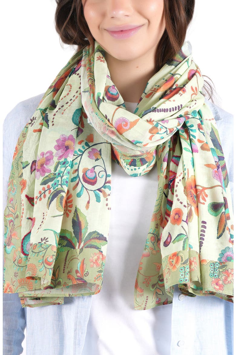Floral Cotton Scarf, Main, color, GREEN