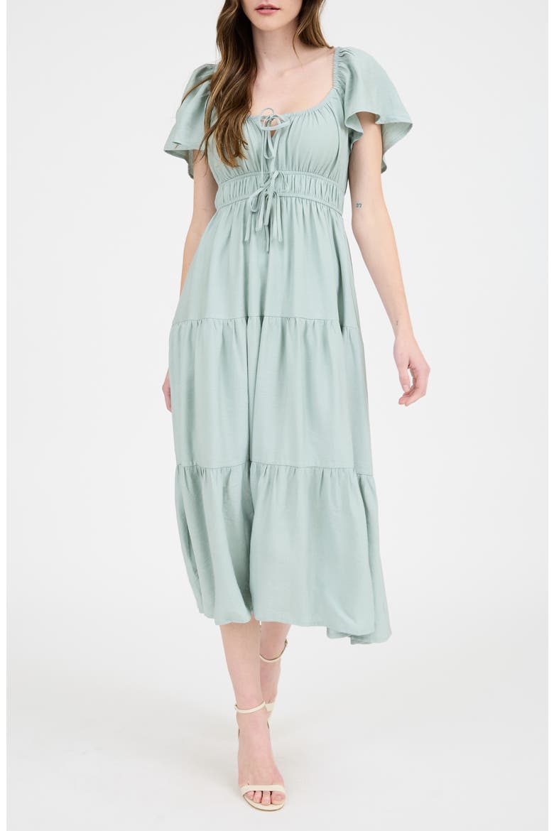 Flutter Sleeve Tiered Maxi Dress, Main, color, DUSTY SAGE