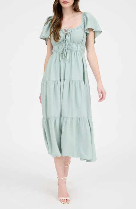 AUGUST SKY Flutter Sleeve Tiered Maxi Dress