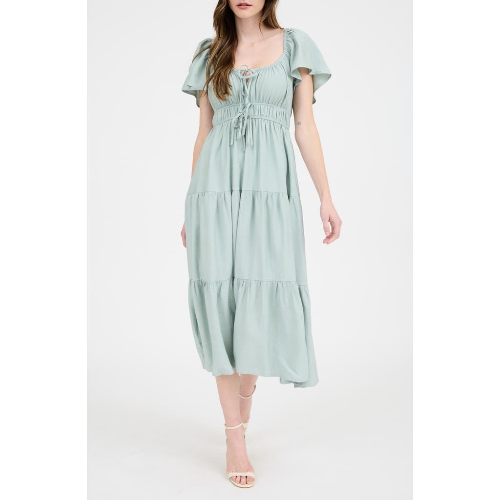 August Sky Flutter Sleeve Tiered Maxi Dress