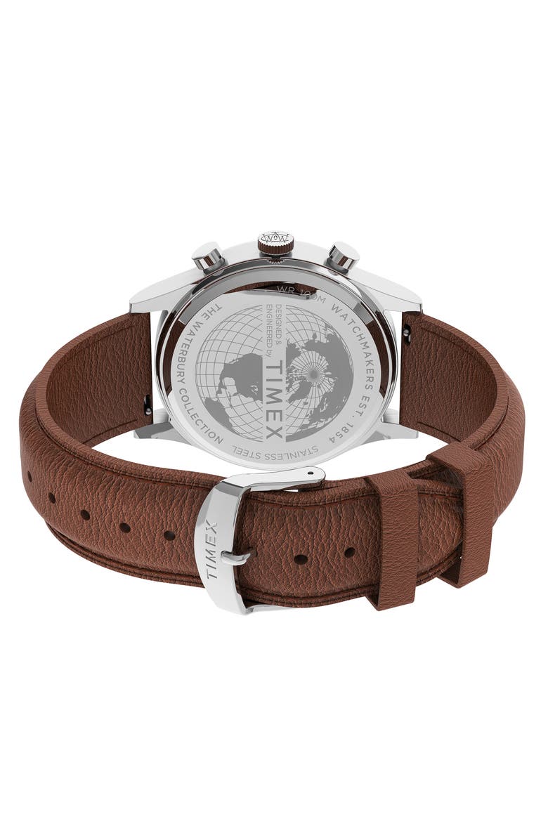 Timex<sup>®</sup> Waterbury Traditional Chronograph Leather Strap Watch, 42mm, Alternate, color, 