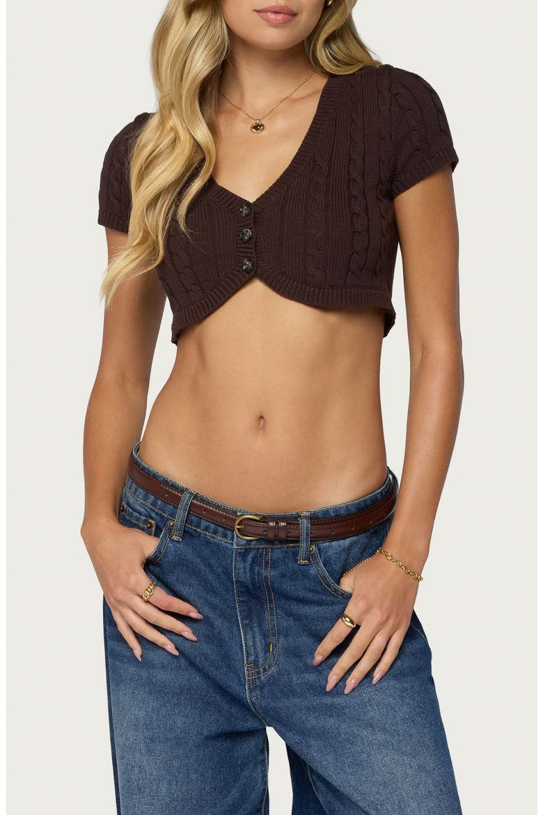 Zila Cropped Cable Knit Sweater Top, Main, color, BROWN
