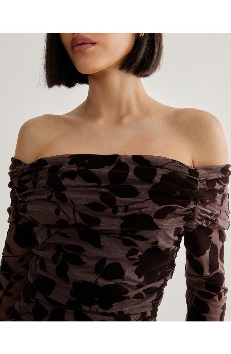 NASTY GAL Floral Devore Ruched Mini Dress, Alternate, color, Chocolate