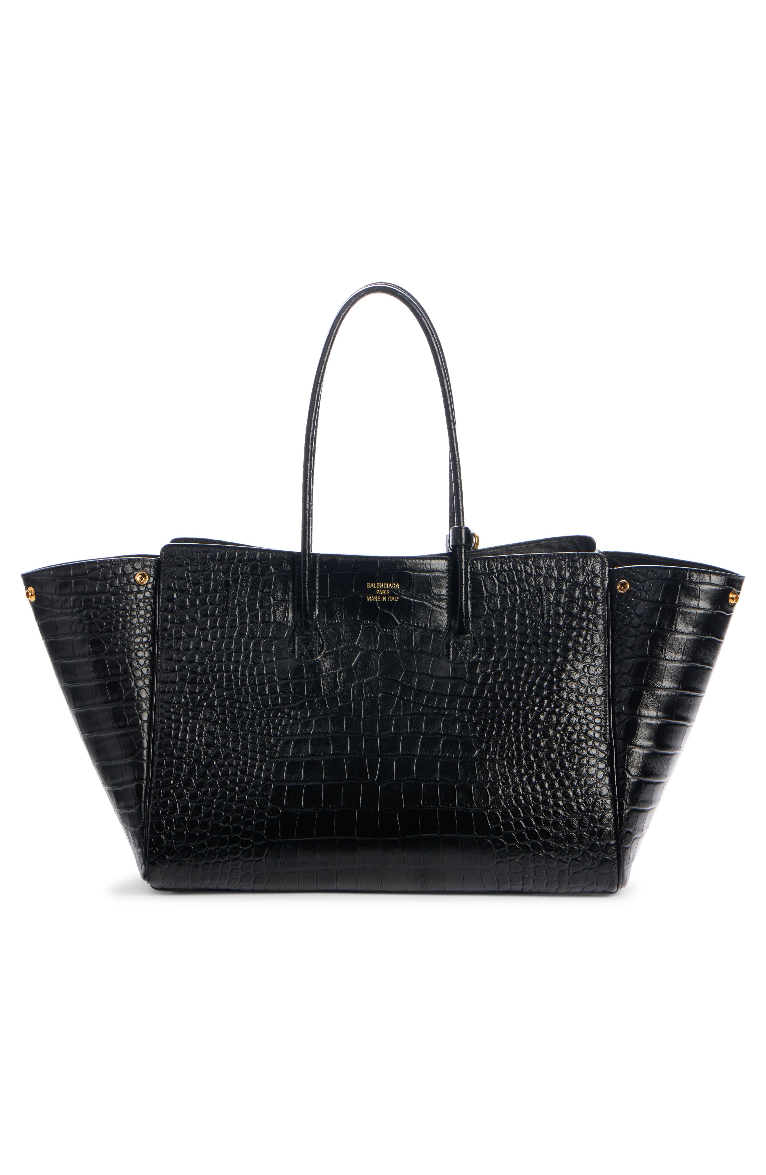 Balenciaga Medium Bel Air Carry All Croc Embossed Leather Tote, Alternate, color, 1000 Black