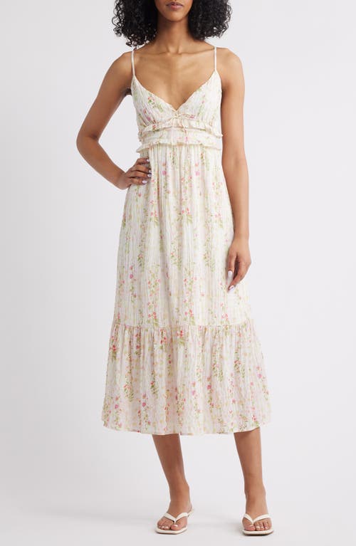 All in Favor Open Back Ruffle Hem Midi Dress in Cream Pink 