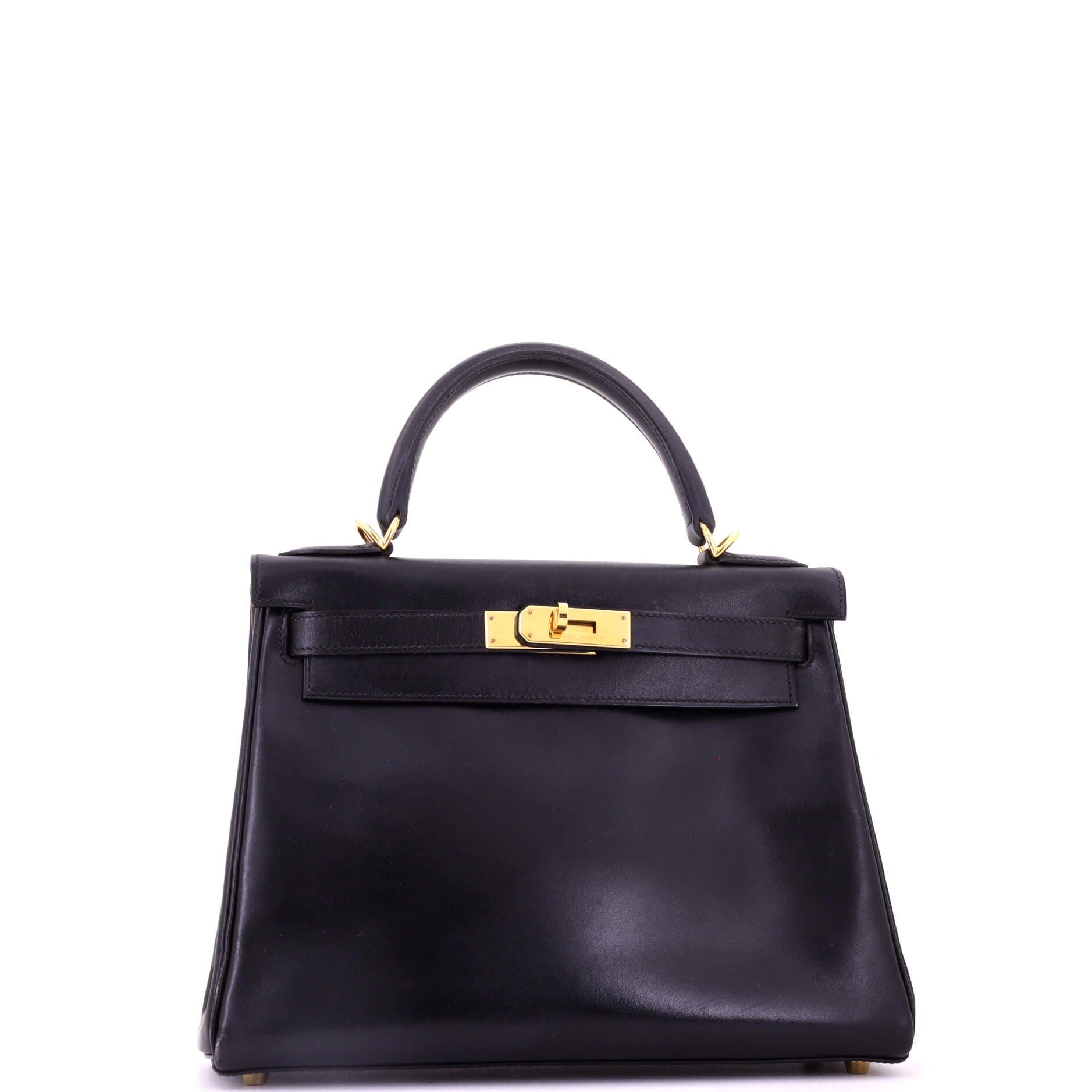 Pre-Owned Hermes Kelly Handbag Black Box Calf with Gold Hardware 28, Alternate, color, Noir