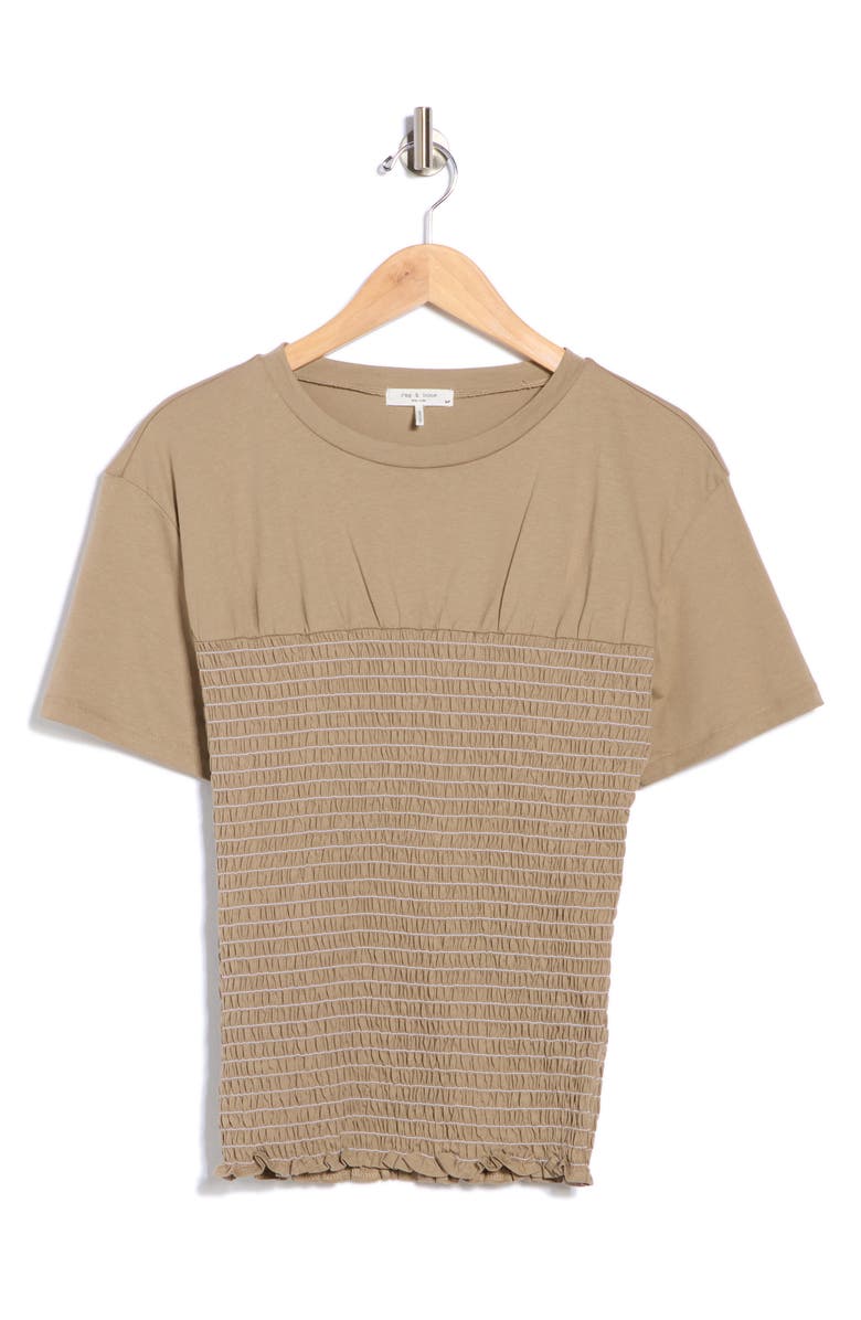rag & bone Smocked Cotton Top, Alternate, color, Stone
