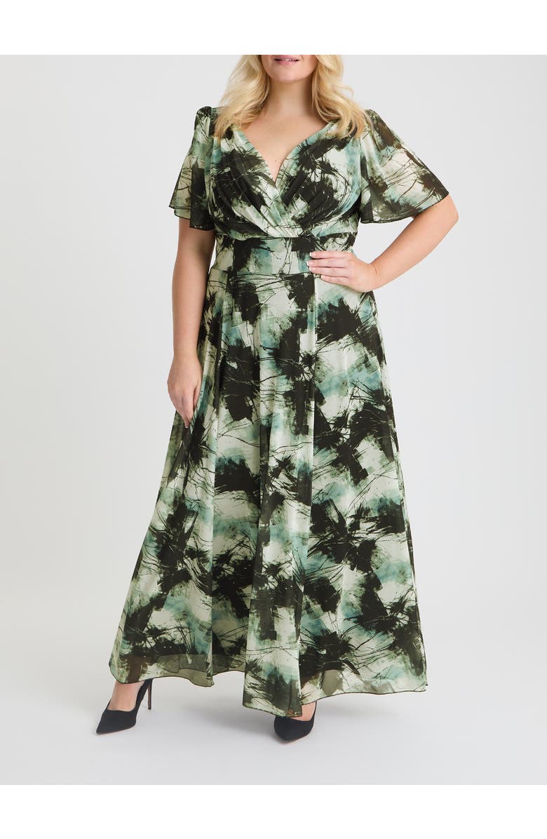 Scarlett & Jo Isabelle Abstract Angel Sleeve Dress, Alternate, color, Black Grey Ivory