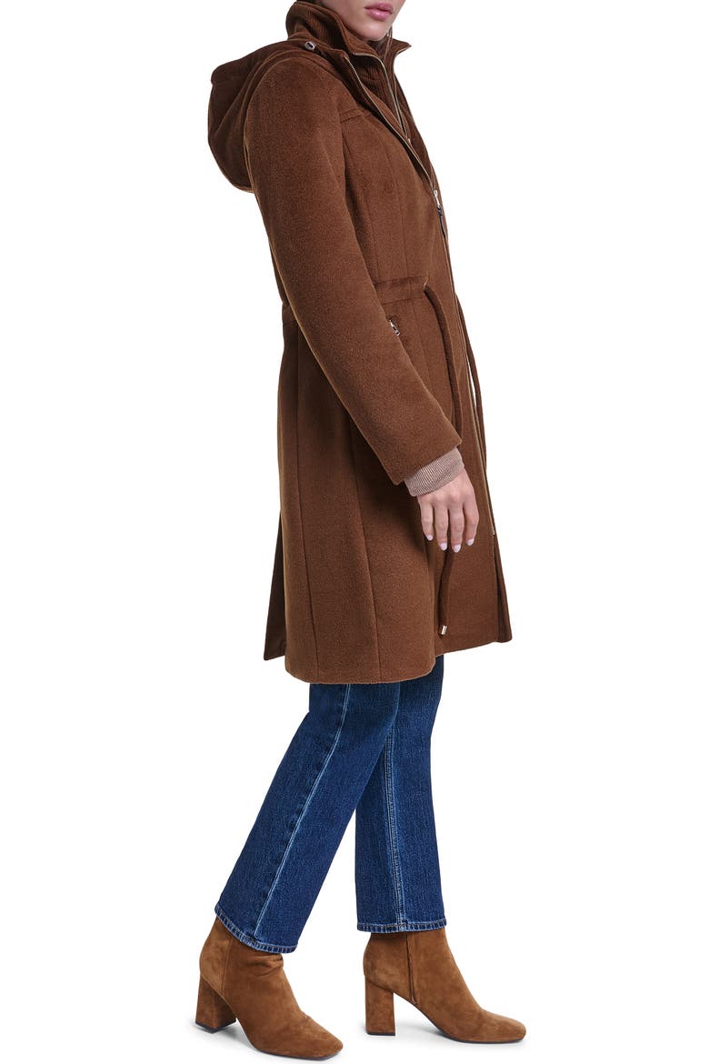 Hooded Wool Blend Zip Up Coat, Alternate, color, TOBACCO