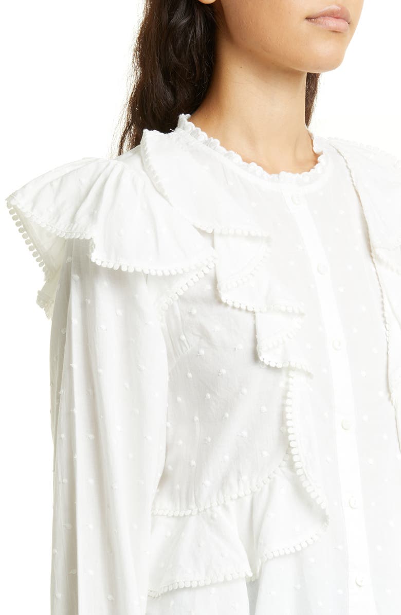 STELLAH Dot Embroidered Cascade Ruffle Blouse, Alternate, color,