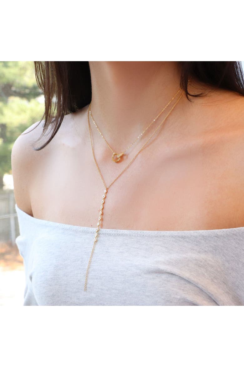 Lariat Bezel CZ Necklace, Alternate, color, Gold