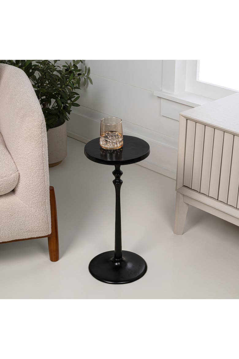 Lulu Modern Round Metal Drink Table, Oil Rubbed Pedestal Martini Accent Side Table for Small Spaces, Alternate, color, Black