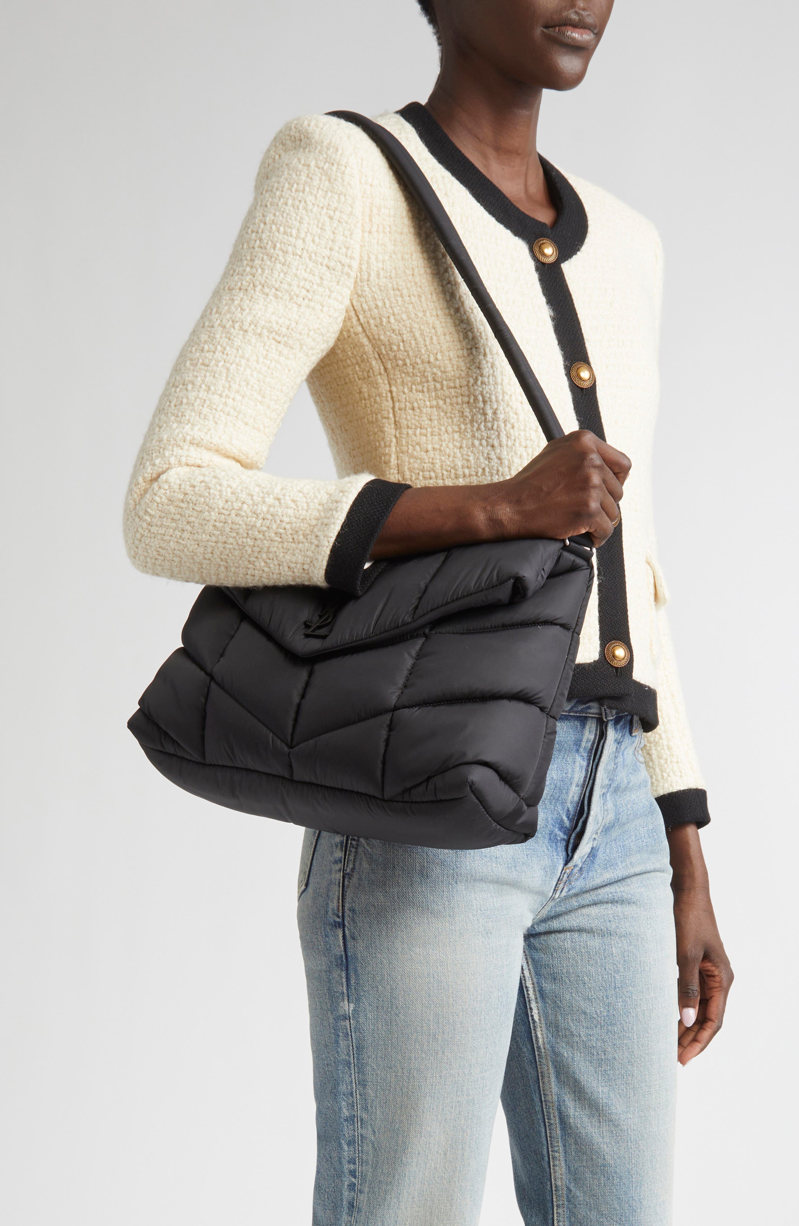 Saint Laurent Medium Puffer ECONYL<sup>®</sup> Regenerated Nylon Messenger Bag, Alternate, color, Black