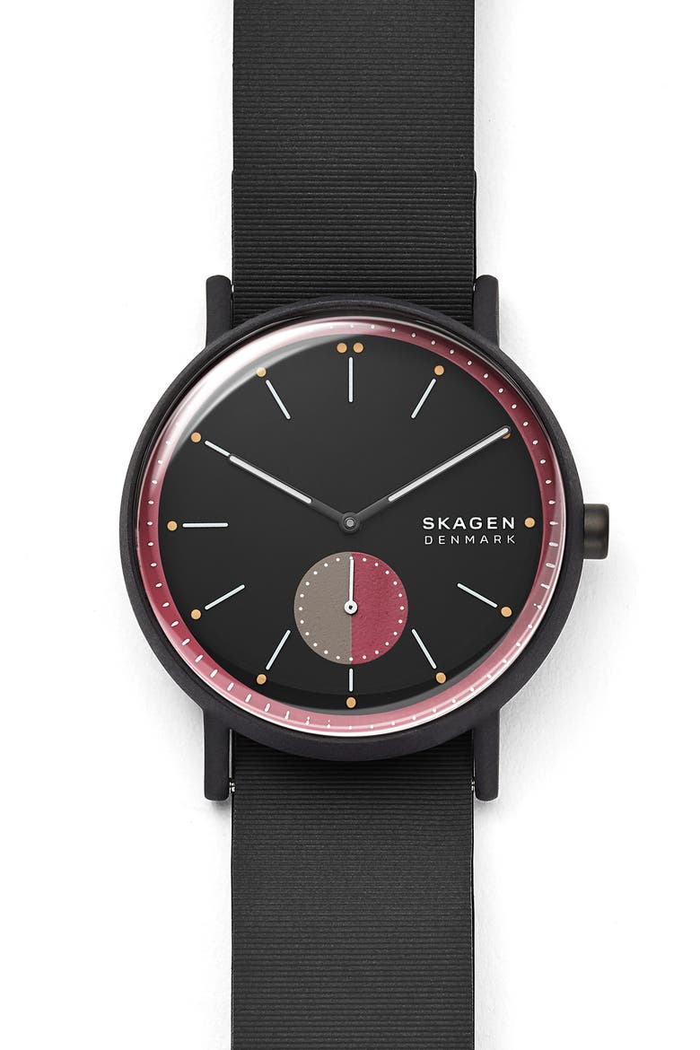Signature Nylon Strap Watch, 42mm, Main, color, BLACK