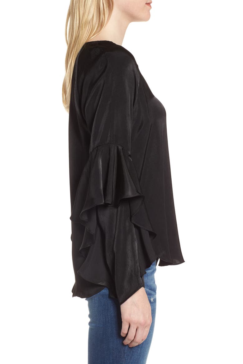 Ruffle Sleeve Blouse, Alternate, color, BLACK