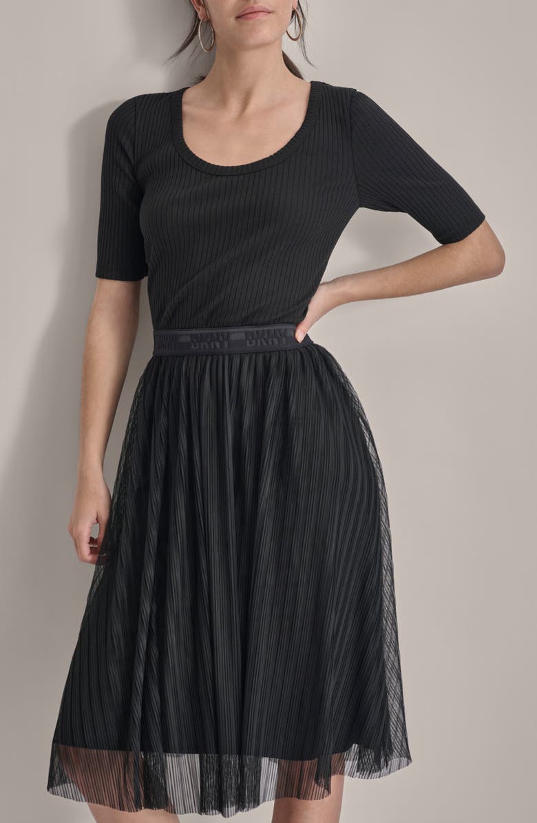 DKNY Mixed Media Midi Dress, Alternate, color, 