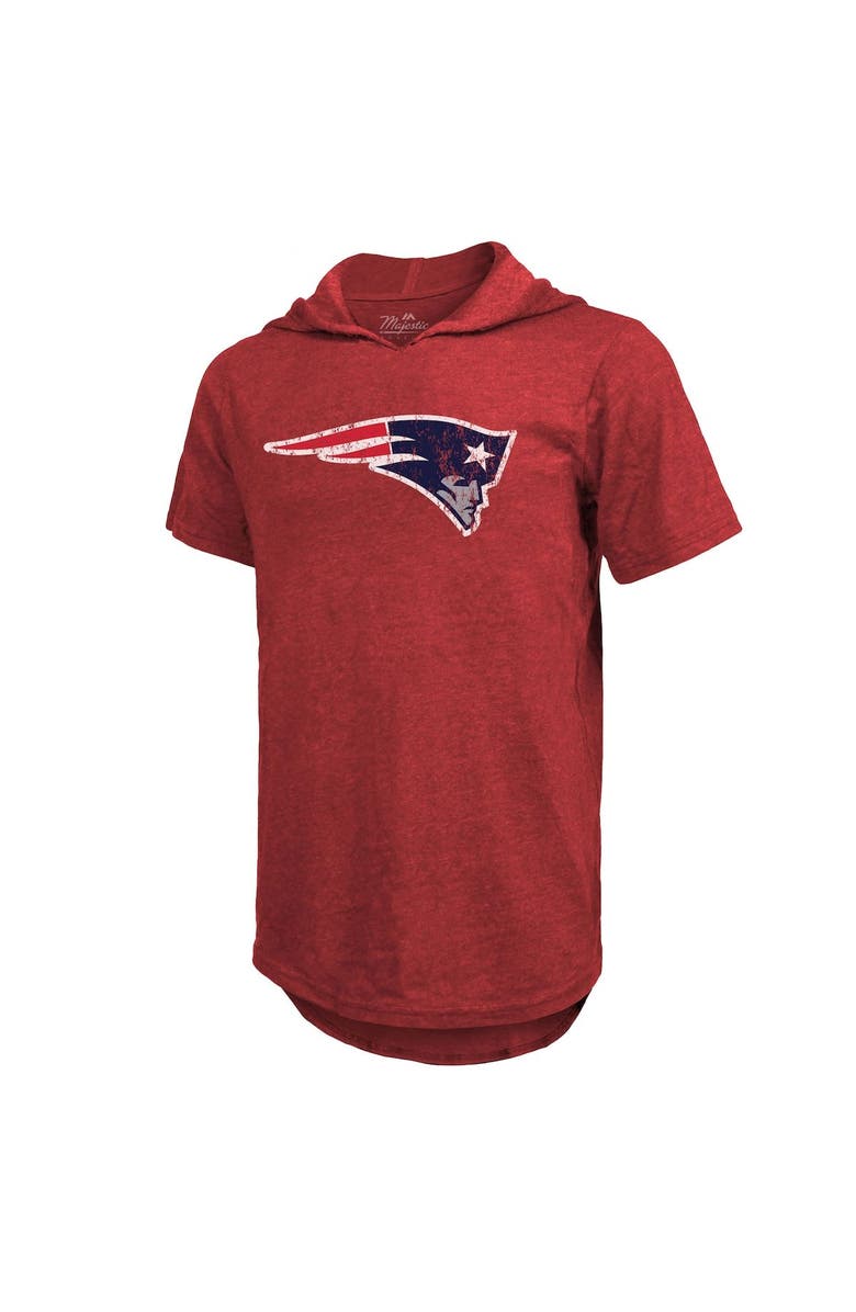 Majestic Threads Men's Fanatics Branded Mac Jones Red New England Patriots Player Name & Number Tri-Blend Short Sleeve Hoodie T-Shirt, Alternate, color,