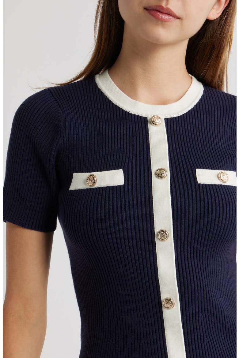 Button Detail Rib Sweater Minidress, Alternate, color, BLUE