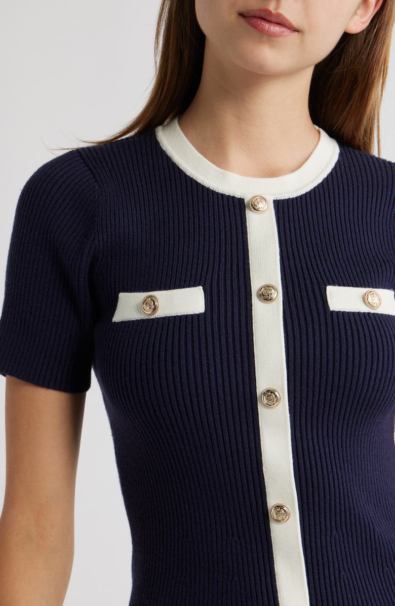 Lipsy Button Detail Rib Sweater Minidress, Alternate, color, Blue