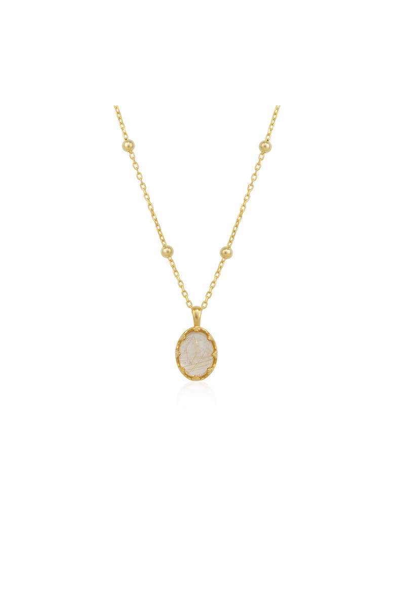 Spero London Transparent Moonstone Sterling Silver Pendant Necklace With Beaded Chain, Main, color, Gold