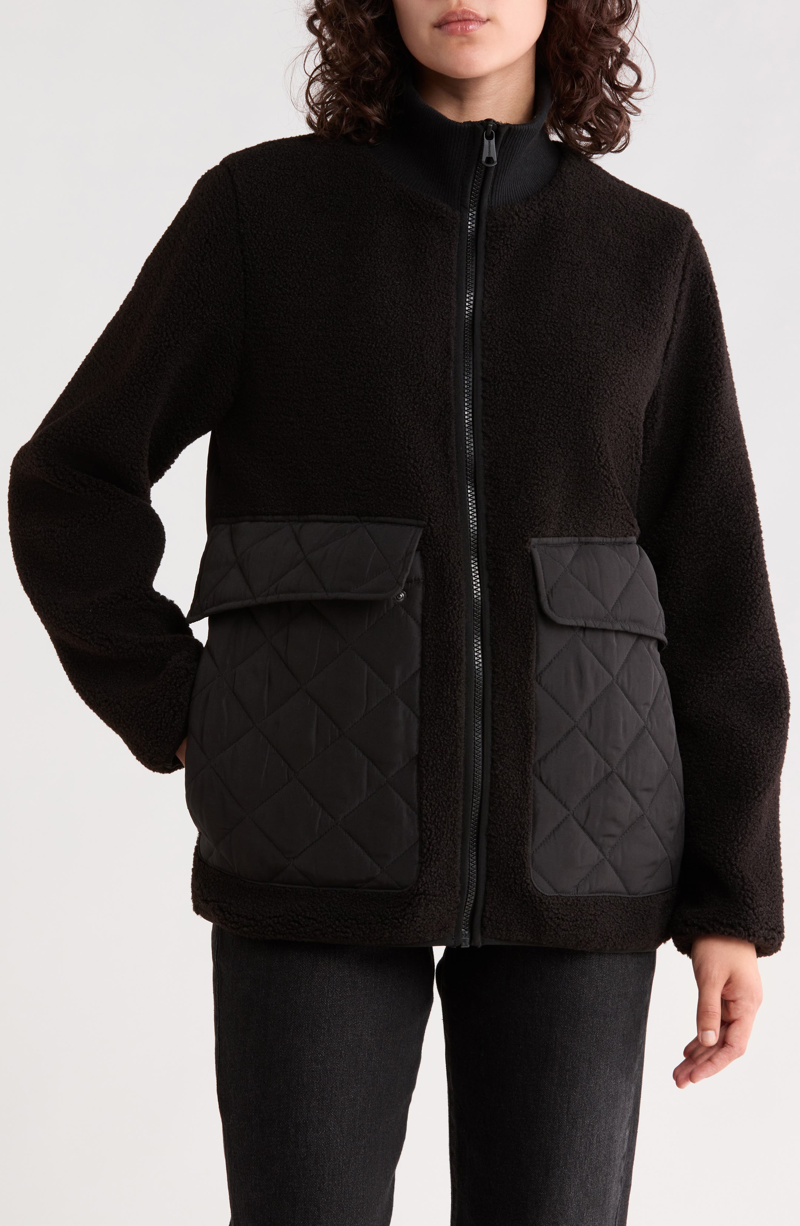 Stand Collar Faux Shearling Liner Jacket