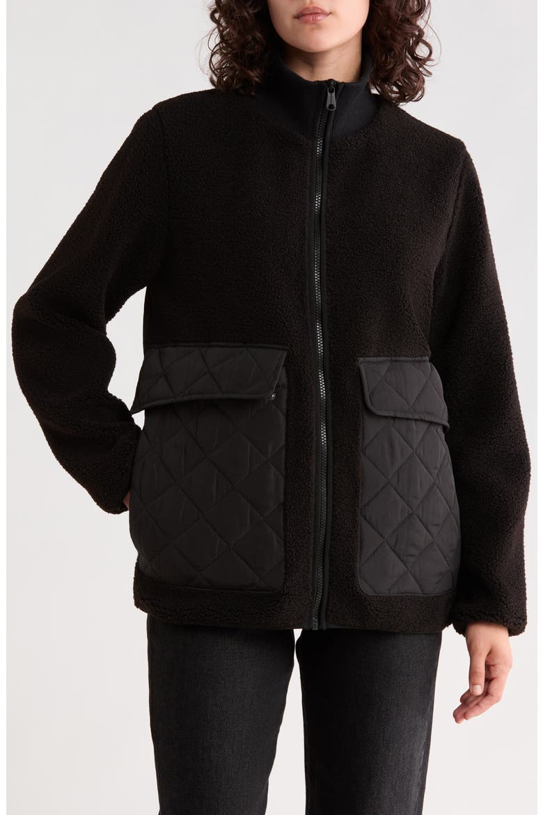 Stand Collar Faux Shearling Liner Jacket, Main, color, BLACK