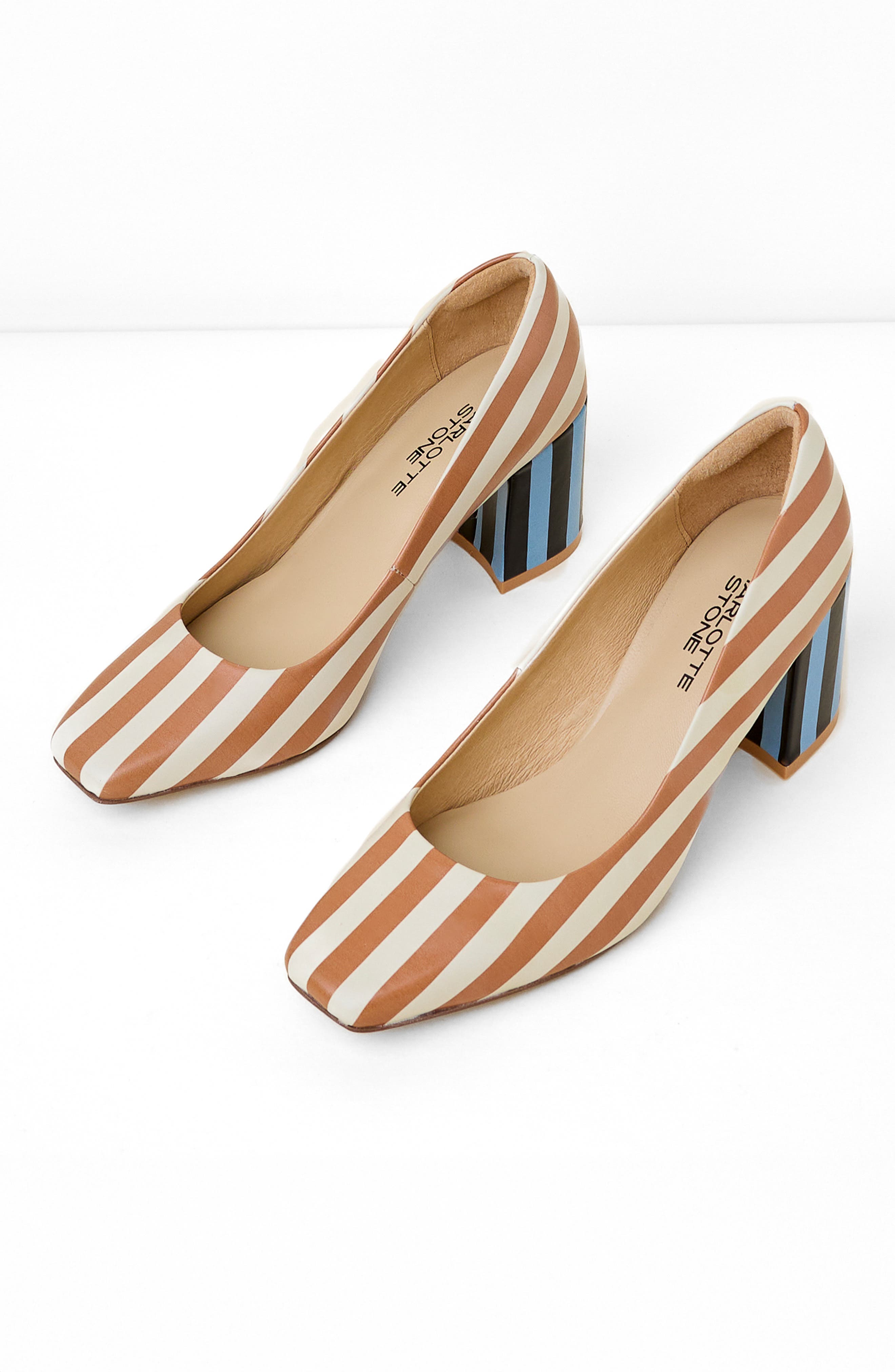 Charlotte Stone Estee Multicolor Square Toe Pump, Main, color, Camel Stripe