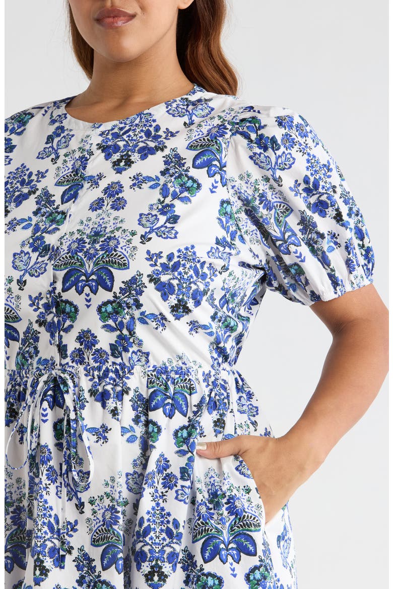 Viara Floral Alba Drawstring Waist Cotton Minidress, Alternate, color, BLUE-WHTE